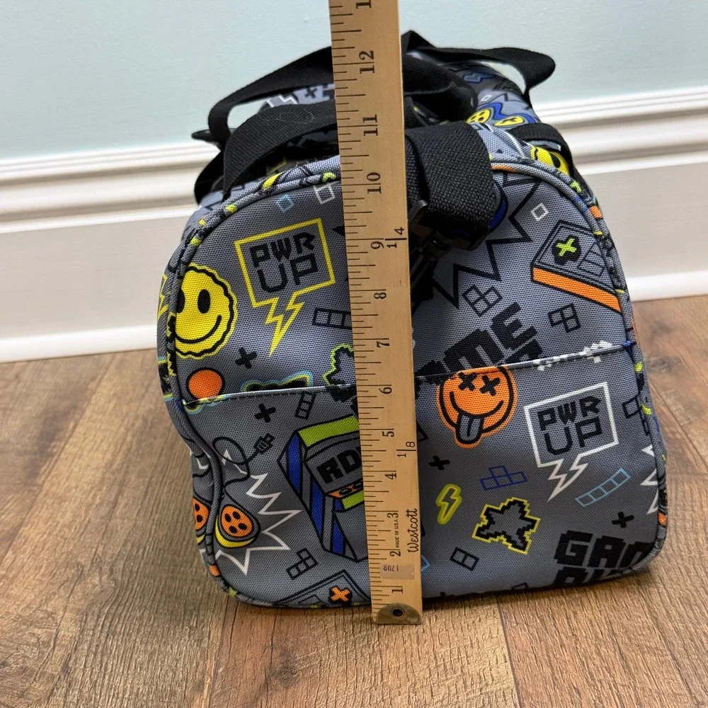 iscream Gamer Duffel Bag Kids Gray Video Game Print Overnight Sports Duffle